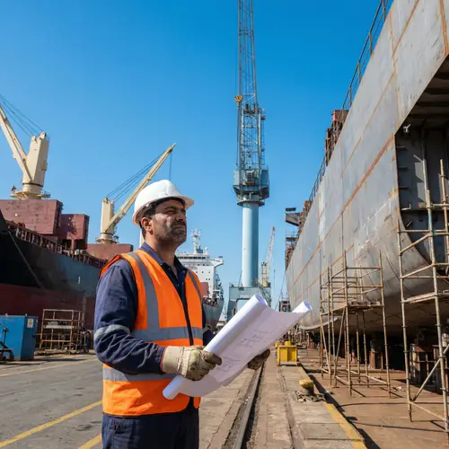 Handsome Middle Eastern Ship Engineer | Shipyard Construction Scene