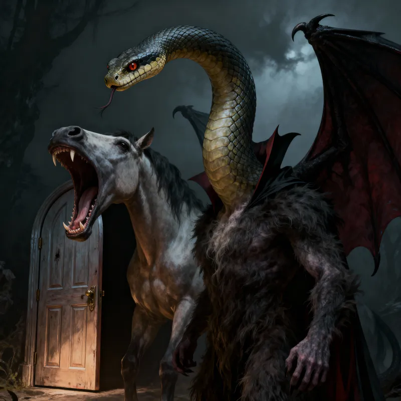 Serpent Head with Horse Gate and Vampire Wing Artwork