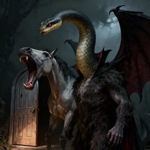 Serpent Head with Horse Gate and Vampire Wing Artwork