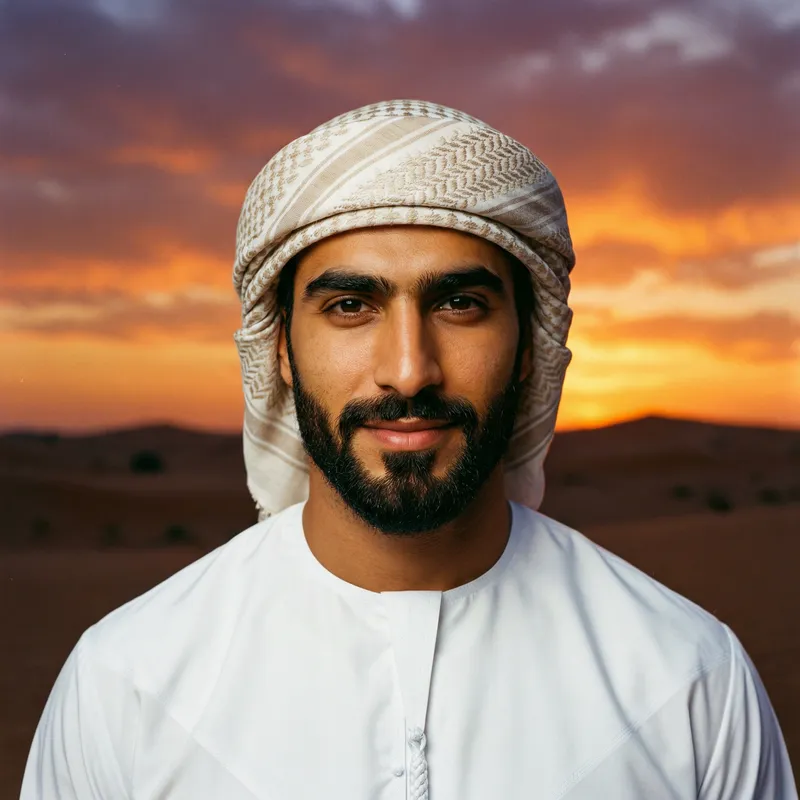 Handsome Male Arabic - Traditional Attire in Desert Sunset