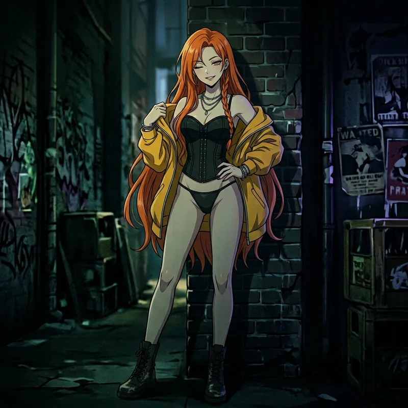 Seductive Anime Girl with Orange Hair and Dark Aura Seductive Anime Girl with Orange Hair and Dark Aura