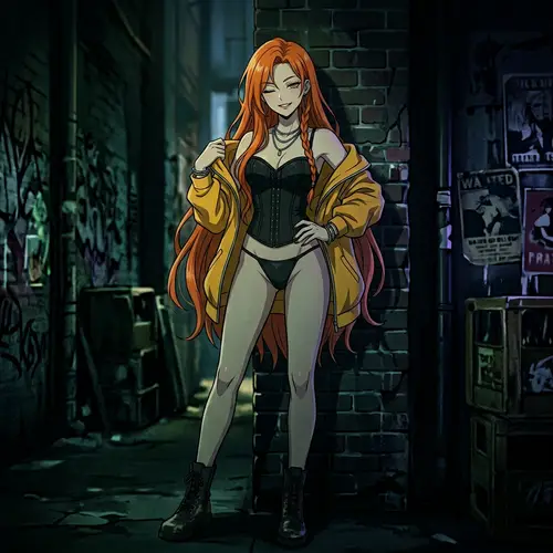 Seductive Anime Girl with Orange Hair and Dark Aura