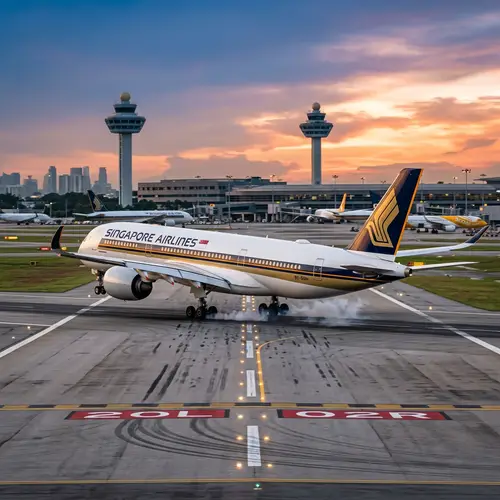 Singapore Airlines A350 Landing Scene - Spectacular Airport View