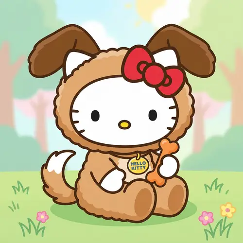 White Animated Cat Character Dressed in Dog Costume