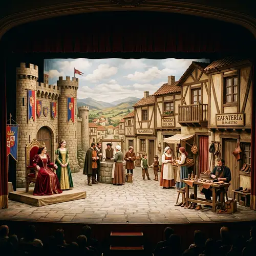 Theatrical Scene of a Village with Castle and Royalty