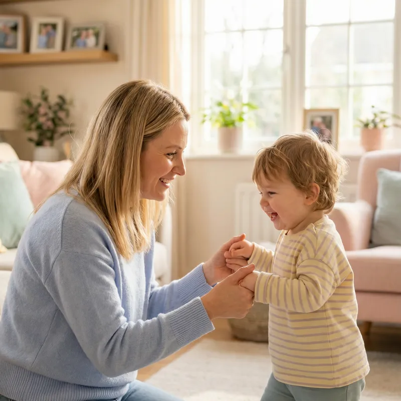 Heartwarming Family Moment: Empathetic Blonde Mother Encouraging Child's Growth Heartwarming Family Moment: Empathetic Blonde Mother Encouraging Child's Growth