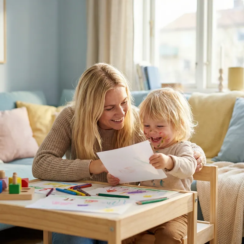 Heartwarming Family: Blonde Mother Allows Child Free Play for Creativity