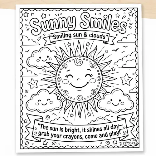 Sunny Smiles: Playful Sun and Clouds Art