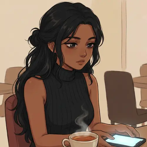 Stylish South Asian Anime Girl with Long Black Hair