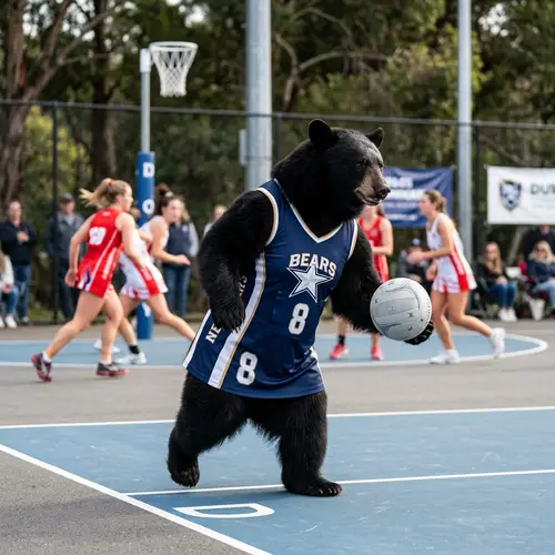 Black Bear in Netball Dress with Star Logo