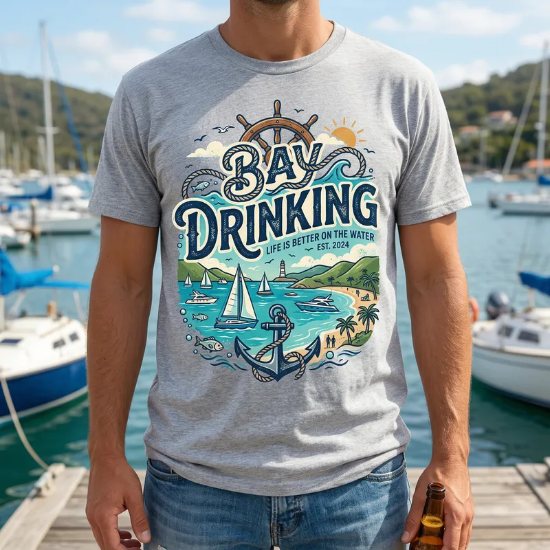 Bay Drinking Boating T-Shirt Design | Unique Nautical Theme Bay Drinking Boating T-Shirt Design | Unique Nautical Theme