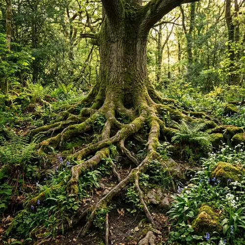 Lush Forest Scene with Tree Roots | Natural Beauty