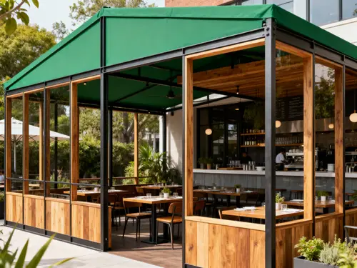 Charming Metal Patio Restaurant with Green Roof