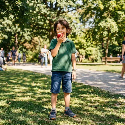 Young Boy Enjoying Apple in Park | Healthy Snack Outdoors