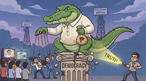 Crocodile Power: A Political Cartoon on Media Control