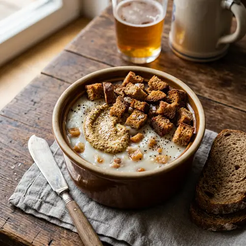 Delicious Lard with Croutons and Mustard Recipe