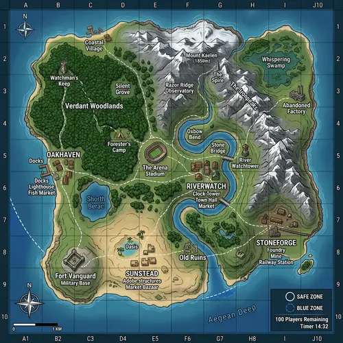 Detailed Top-Down Map for Battle Royale Game