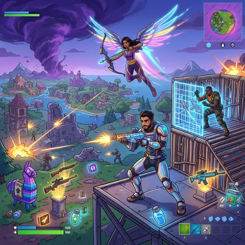 Vibrant Battle Royale Video Game Scene with Diverse Players