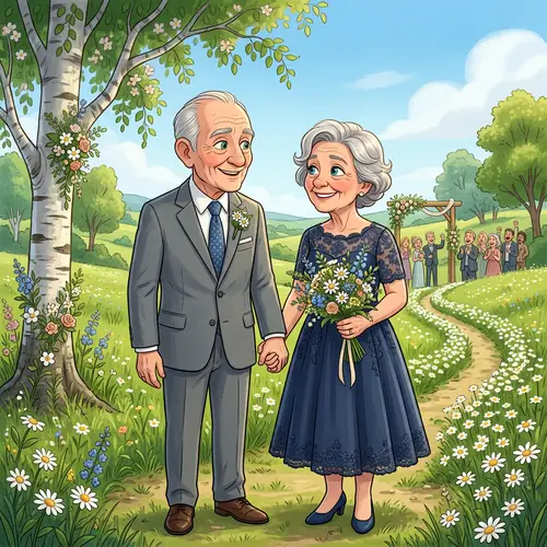 Joyful Wedding Day of Elderly Animated Couple