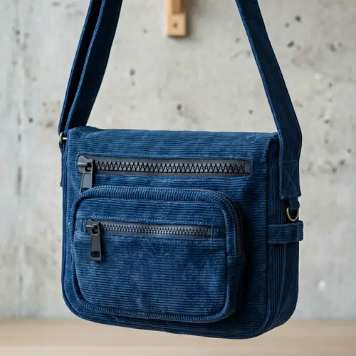 Deep Blue Corduroy Shoulder Bag - Stylish & Functional