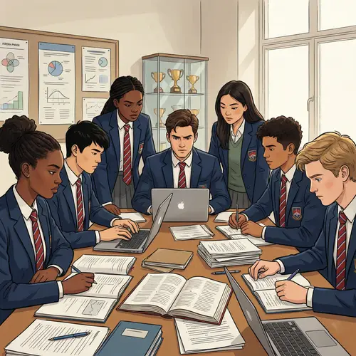 Diverse Group of Students in Lasallian School Uniforms Studying Hard