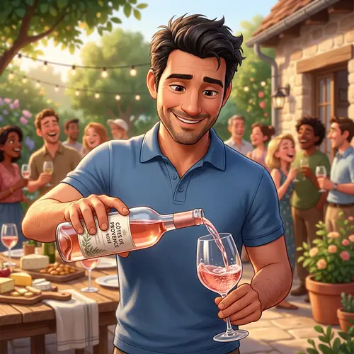 Friendly Man Enjoying Rosé Wine in Cartoon Style