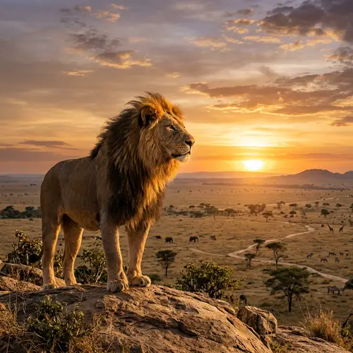 Majestic Lion Standing Proudly on Rocky Ridge | Wildlife Image