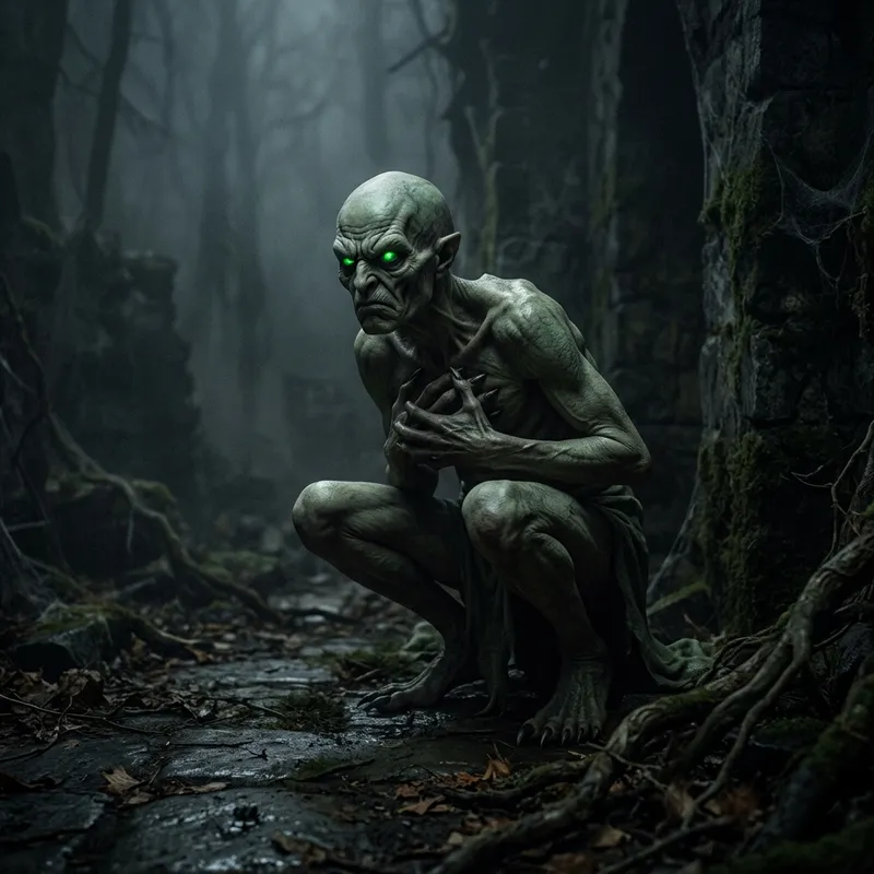 Symbolic Representation of Deadly Sin: Envy Creature in Dark Mood