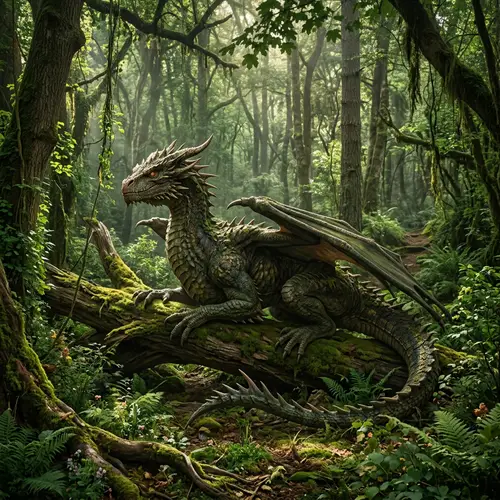 Dragon in the Forest - Mythical Creature Encountered in Woodland