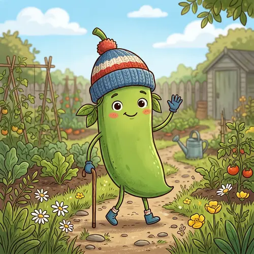 Cute Cartoon Green Bean with Beanie