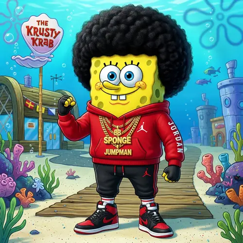 SpongeBob in Black Afro and Jordan Style