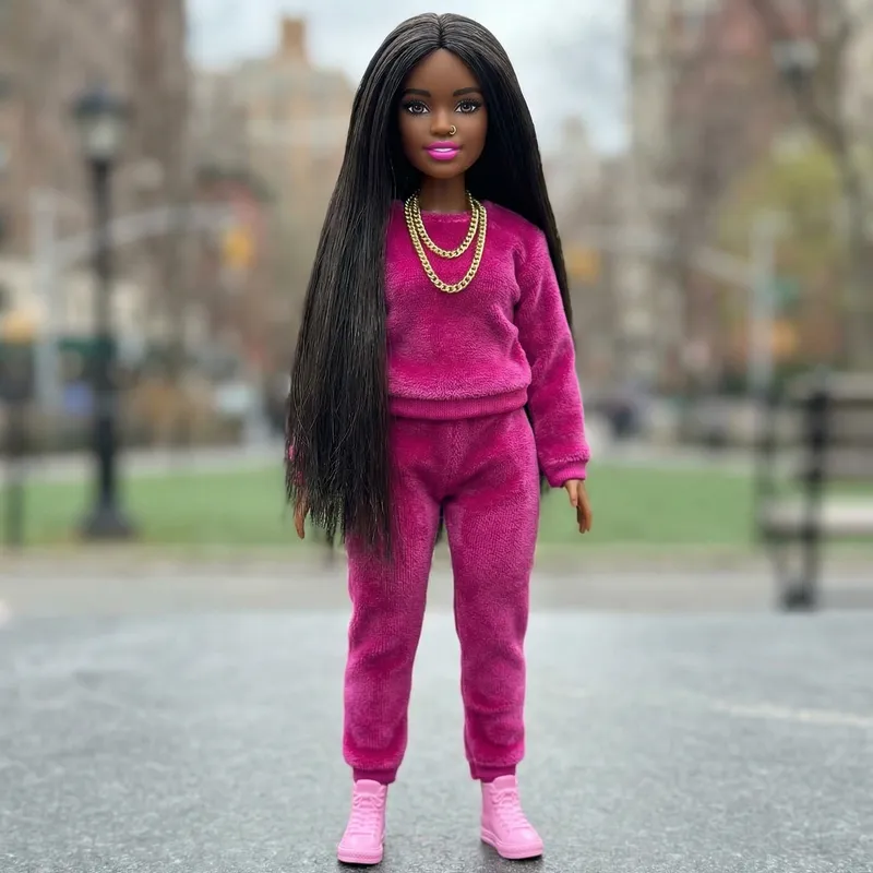Stylish Black Barbie in Pink Jogging Suit Stylish Black Barbie in Pink Jogging Suit
