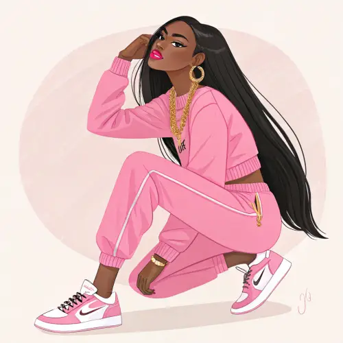 Stylish Black Barbie in Pink Jogging Suit