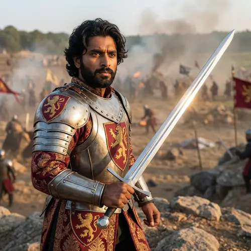 Epic Heroic Warrior with Silver Sword | Medieval Armor Scene