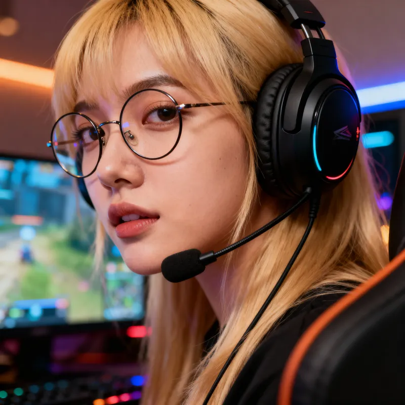 Blonde Female Gaming Headset with Glasses