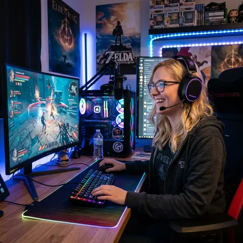Blonde Female Gaming Headset with Glasses