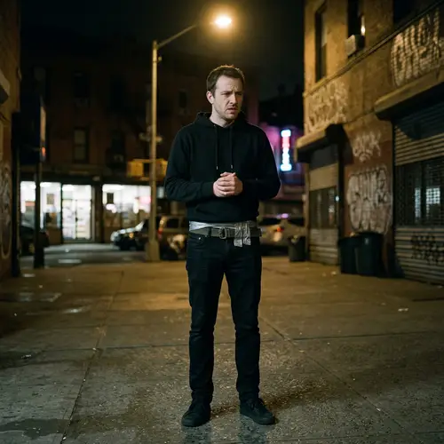 Distressed Man in Black Hoodie: A Dramatic Scene