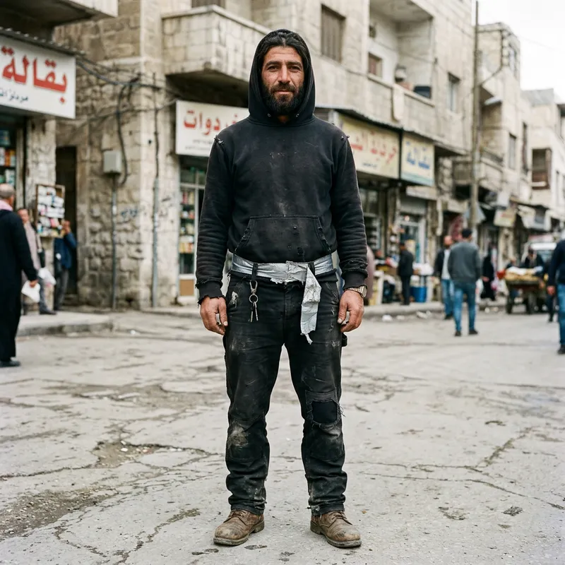 Rugged Style: Black Hoodie & Duct Tape Belt Outfit