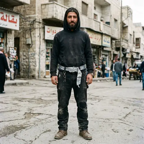 Rugged Style: Black Hoodie & Duct Tape Belt Outfit