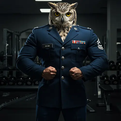Bodybuilder Owl in Uniform