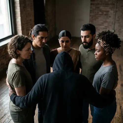 Symbolic Image of Oppression: Diverse Individuals Restricting Another