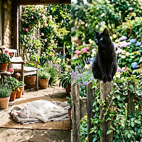 Serene Scene with Two Black and White Cats