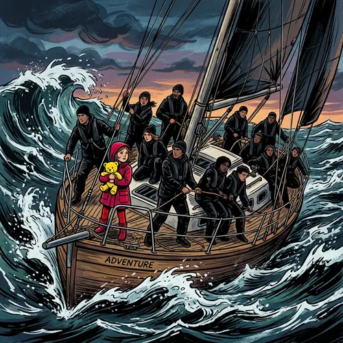 Vibrant Sailboat Scene in Graphic Art Style