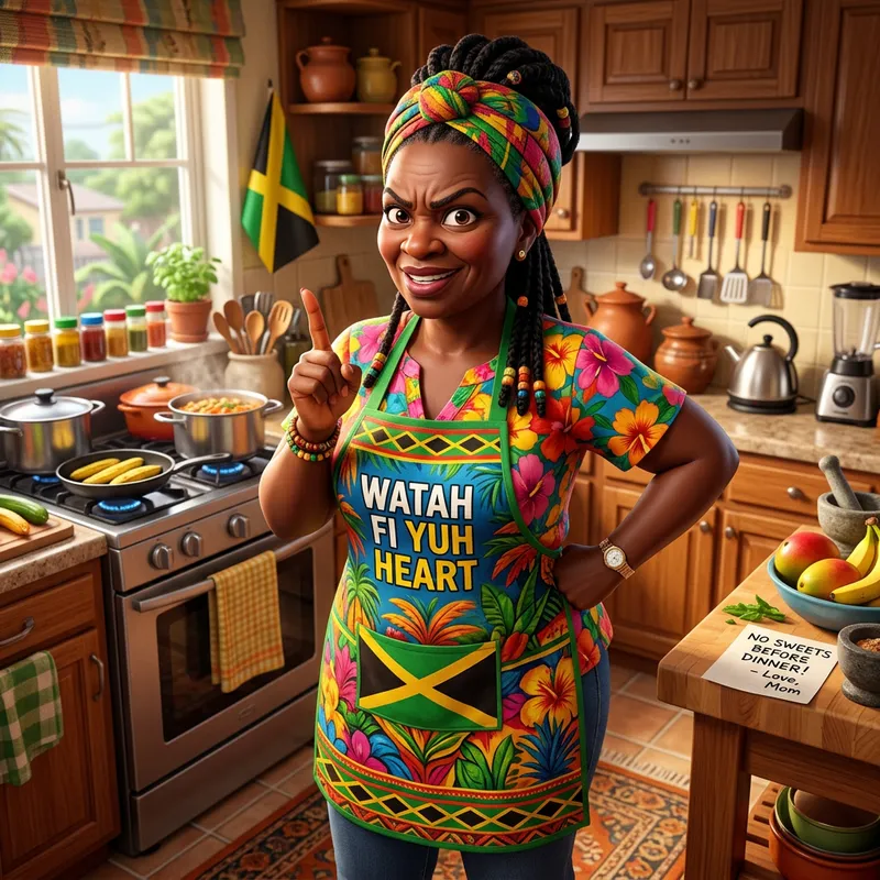 Stern Jamaican Mother in Pixar-Style Kitchen Art Stern Jamaican Mother in Pixar-Style Kitchen Art