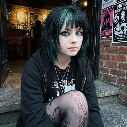 Emo Gothic Style: Teen Girl with Teal Streaked Hair