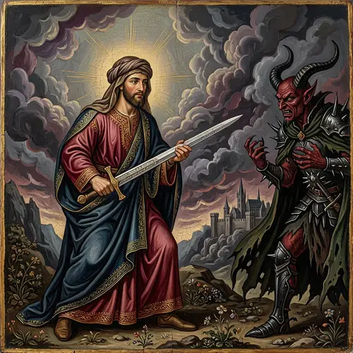 Jesus vs Satan: Classic Artful Illustration of Spiritual Battle