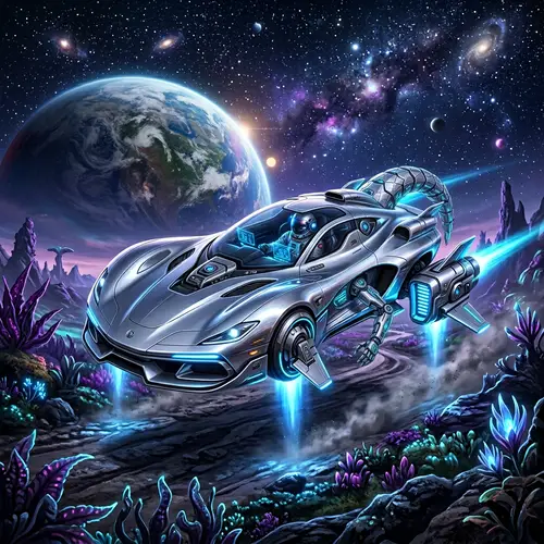 Futuristic Space Car | High-Tech Silver Vehicle Concept