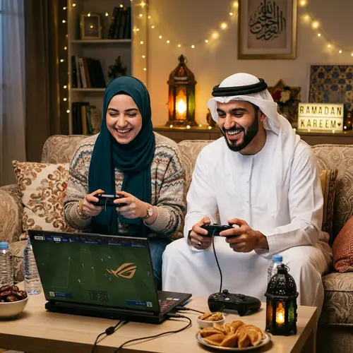 Female Gamer in Hijab Playing FIFA During Ramadan