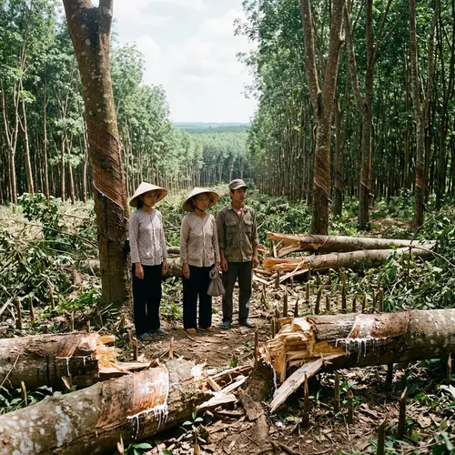 Vietnamese Rubber Tree Forest After Cannon Fire