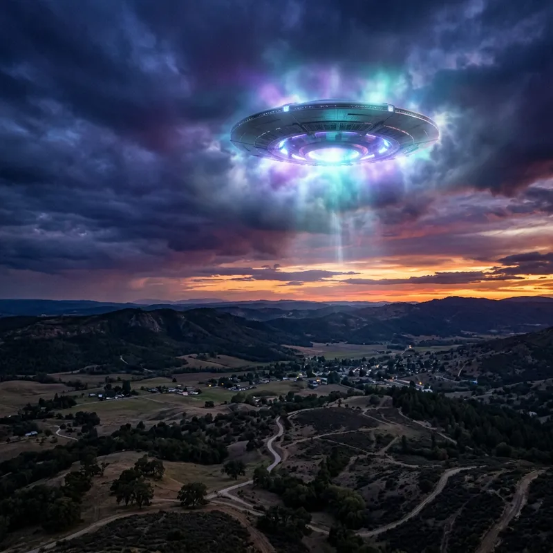 Mysterious UFO Descends to Earth at Sunset